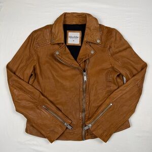 Chelsea DeBoer Lily & Lottie Genuine Leather Brown Moto Jacket Biker Size Medium